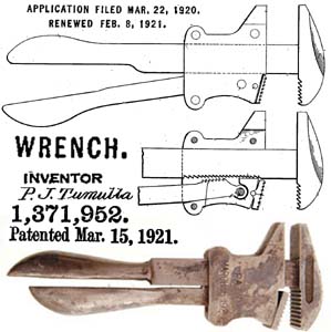 Paul John Tumulla patent March 15, 1921 , with photo of CHAMPION wrench - photo courtesy Martin Donnelly mjdtools.com