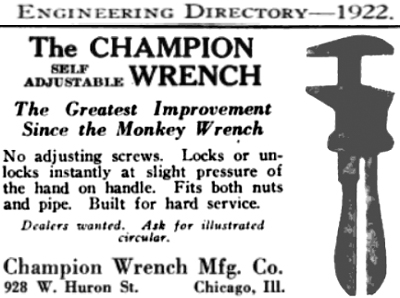 Champion Wrench Co. (edited from 1922 ENGINEERING DIRECTORY)