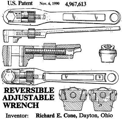 US Patent: 4,967,613 - Reversible Adjustable Wrench